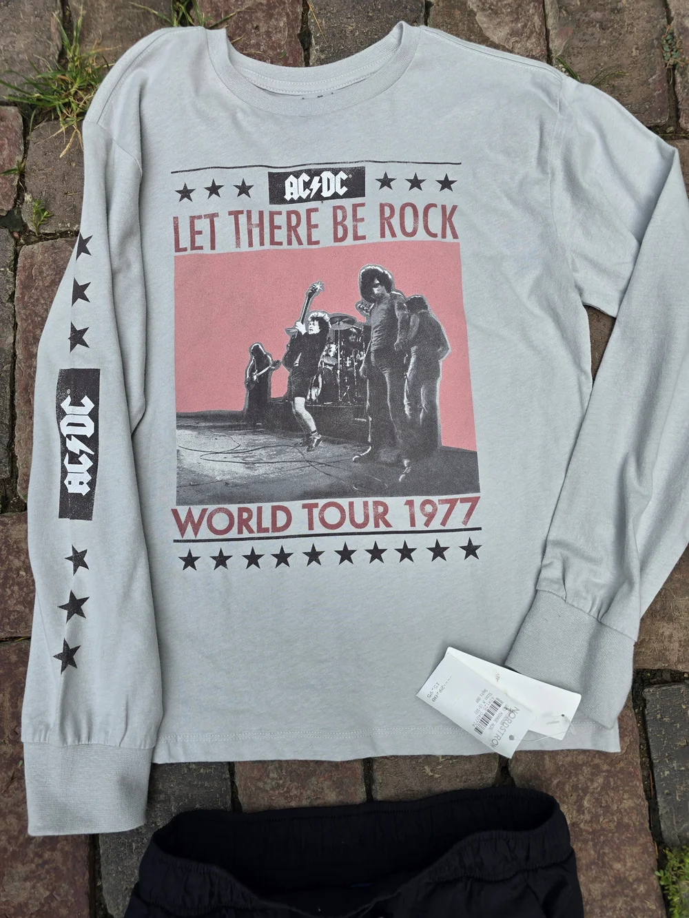 Old Navy Black Cargo Pants And AC DC Long Sleeve Tee Back To school Outfit